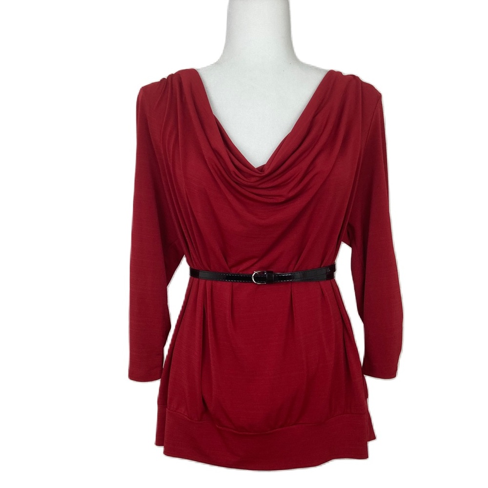 VTG I.N. Studio Red Cowl Neck long sleeve blouse XL